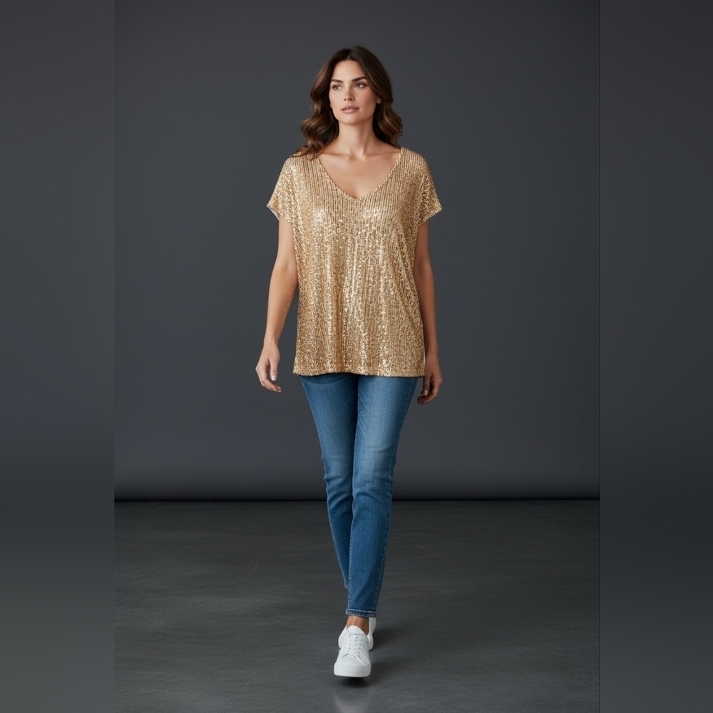 Vince Camuto Elegant Chic Gold Sequin Blouse Small NWT